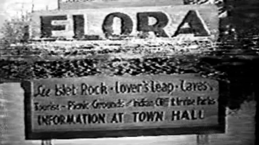 Grainy black and white image of a weathered sign reading "Flora." Vintage and nostalgic tone.